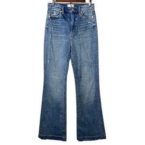7 For All Mankind Ultra High‎ Rise Dojo Jeans Sz 27 Light Wash Distressed Flare